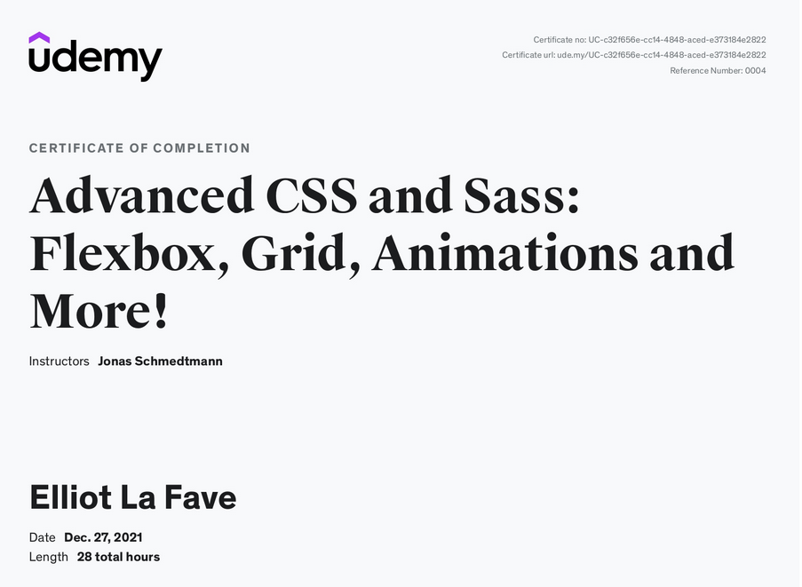 Advanced CSS Certificate Udemy